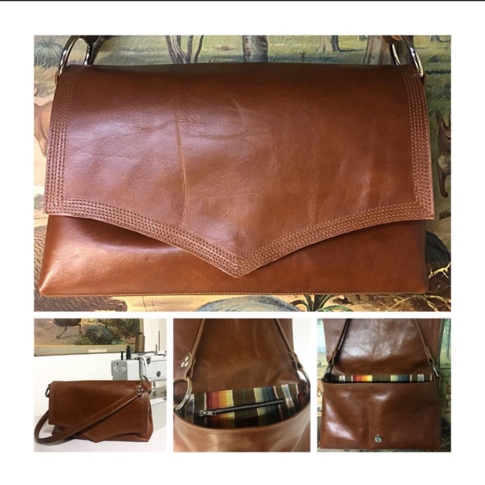 TROPHY QUEEN SADDLE BAG - DISTRESSED WHISKEY LEATHER / TAN SERAPE FABRIC